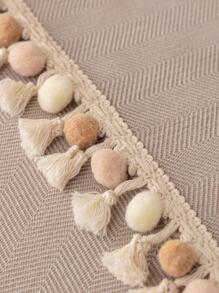 1pc Pom Pom & Tassel Decor Sofa Towel, Modern Polyester Sofa Cover Blanket For Home, All Season - Beige - View 3