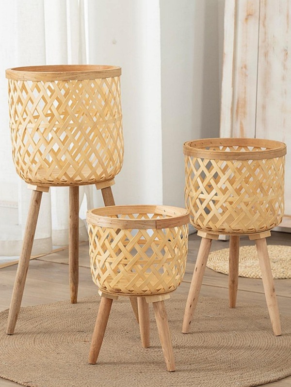 1pc Bamboo Flower Basket, Minimalist Woven Flower Basket For Home Decor