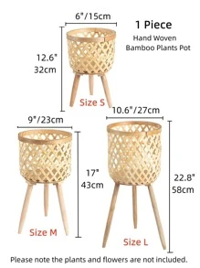 1 Giỏ Hoa Tre, Tối Giản Giỏ Hoa Dệt Để Trang Trí Nhà, Trang Trí Nhà Cửa, Bình Hoa, Trung Tâm, Trang Trí Bàn Ăn - Màu be - Xem 3