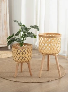 1 Giỏ Hoa Tre, Tối Giản Giỏ Hoa Dệt Để Trang Trí Nhà, Trang Trí Nhà Cửa, Bình Hoa, Trung Tâm, Trang Trí Bàn Ăn - Màu be - Xem 4