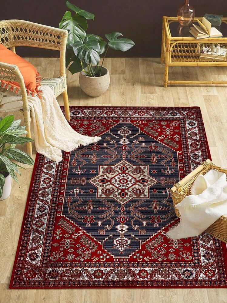 1入組幾何圖案地毯，波西米亞風格聚酯纖維地毯，適用於家居、房間裝飾 - 彩色 - 查看 3