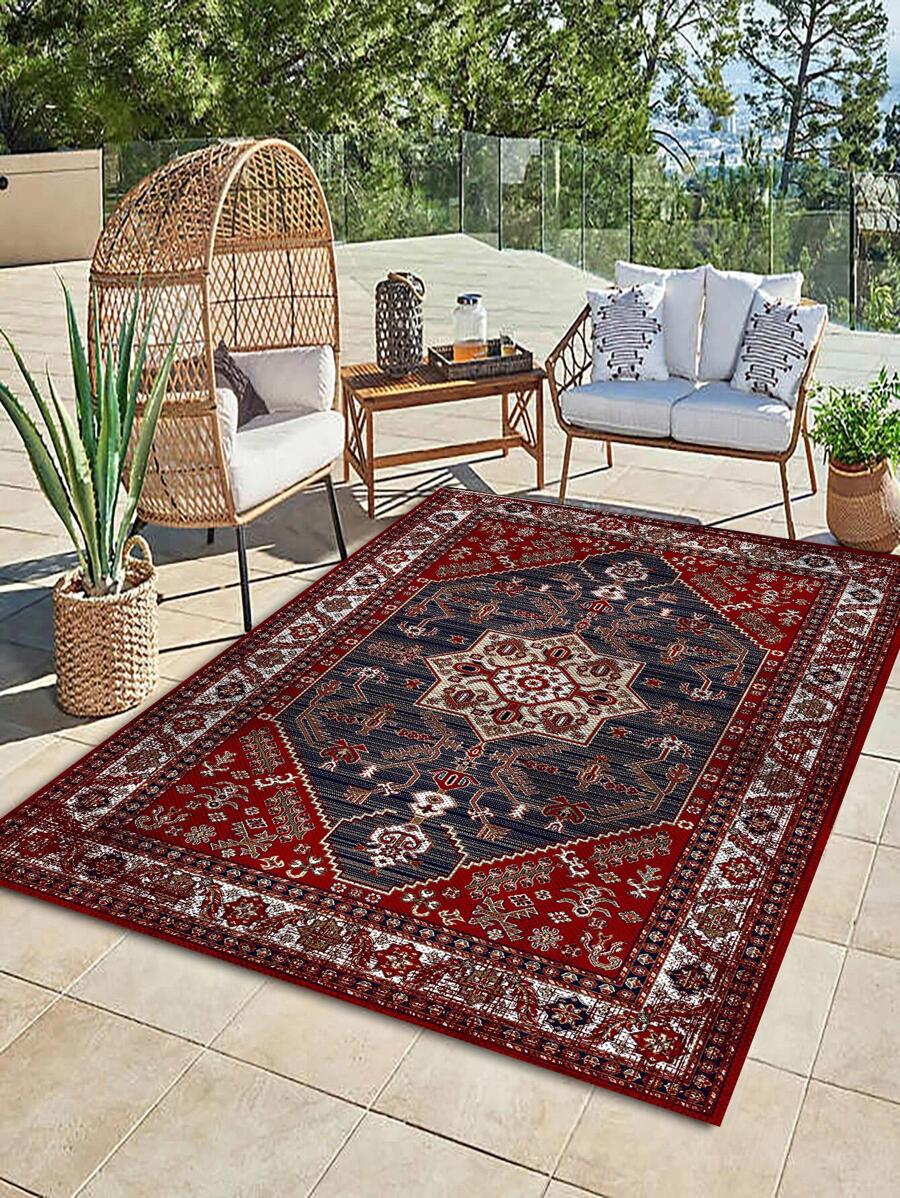 1入組幾何圖案地毯，波西米亞風格聚酯纖維地毯，適用於家居、房間裝飾 - 彩色 - 查看 1