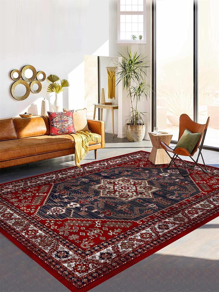 1入組幾何圖案地毯，波西米亞風格聚酯纖維地毯，適用於家居、房間裝飾 - 彩色 - 查看 2