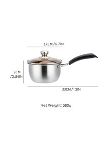 1pc Stainless Steel Soup Pot With Lid, 16cm Silver Small Milk Pot, For Kitchen - Silver - View 6