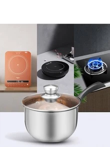 1pc Stainless Steel Soup Pot With Lid, 16cm Silver Small Milk Pot, For Kitchen - Silver - View 4