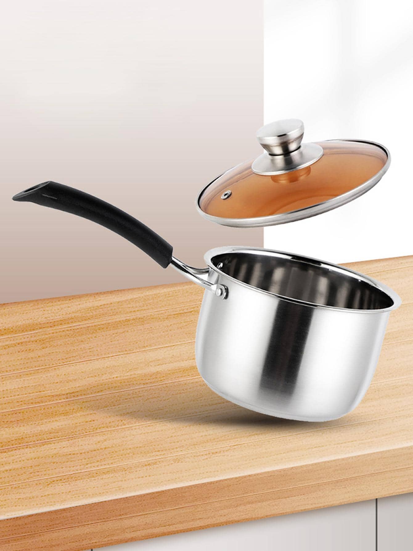 1pc Stainless Steel Soup Pot With Lid, 16cm Silver Small Milk Pot, For Kitchen - Silver - View 1