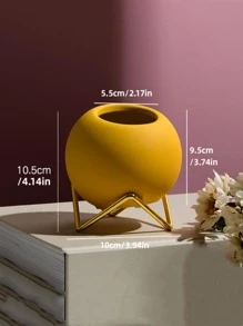 1pc Plain Flower Vase With Iron Base - Blue - View 6