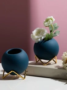 1pc Plain Flower Vase With Iron Base - Blue - View 4