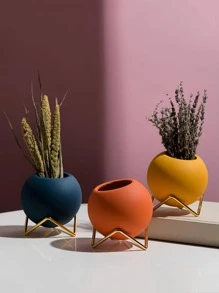 1pc Plain Flower Vase With Iron Base - Blue - View 3