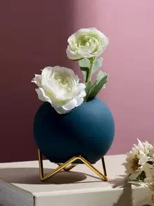 1pc Plain Flower Vase With Iron Base - Blue - View 1