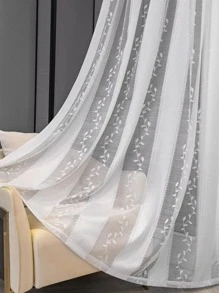 1入組葉子圖案薄透面現代滌綸濾光隱私透明窗簾 - 白色 - 查看 9