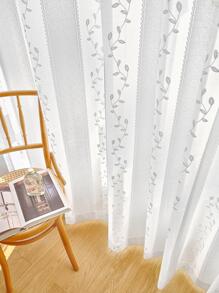 1入組葉子圖案薄透面現代滌綸濾光隱私透明窗簾 - 白色 - 查看 5