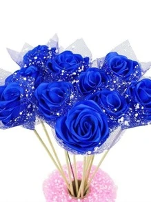 1pc Glitter Detail Gift Wrapping Paper, Simple Polyester Mesh Flower Wrapping Paper For Wedding, Party, Holiday - Blue - View 6