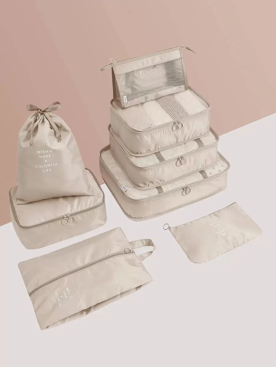 面料旅行服装 8 件套，适用于旅行、化妆、化妆品、度假收纳盒、大容量化妆品收纳盒化妆盒，适用于口红、刷子、护肤品、手机、硬币、小物品，适用于家庭、礼物、度假和节日万圣节圣诞节多功能用途