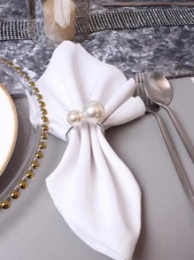1-24pcs Premium Hotel & Restaurant Dining Table Decor Pearl Napkin Rings, Suitable For Wedding, Holiday Table Setting - Silver - View 5
