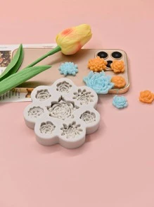 1pc Flower Design DIY Silicone Mold, Grey Candy Mold, For DIY - Light Grey - View 4