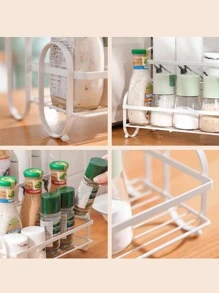 1pc Iron Double Layer Kitchen Storage Rack - Black - View 3