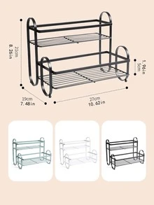 1pc Iron Double Layer Kitchen Storage Rack - Black - View 2