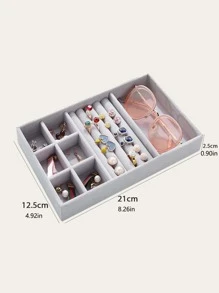 1pc Fashion Ring Box Stud Earrings Ornament Storage Box Without Lid Dust, Simple Jewelry Display Storage Tray For Home, Gift For Valentine's Day - Grey - View 2