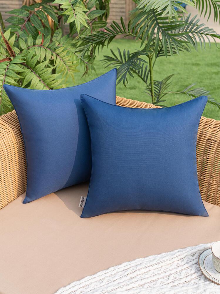 1 pièce Unicolore Housse De Coussin D'extérieur Sans Bourre , Minimaliste Tissu Waterproof Taie D'Oreiller Décorative Pour Domicile - Bleu marine - Voir 1