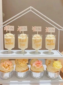 6入組紙蛋糕裝飾、標語圖形蝴蝶結裝飾蛋糕裝飾傢居、派對 - 綠色 - 查看 4