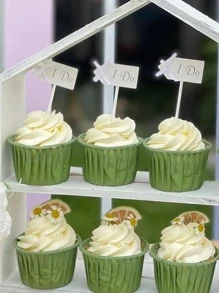 6入組紙蛋糕裝飾、標語圖形蝴蝶結裝飾蛋糕裝飾傢居、派對 - 綠色 - 查看 3