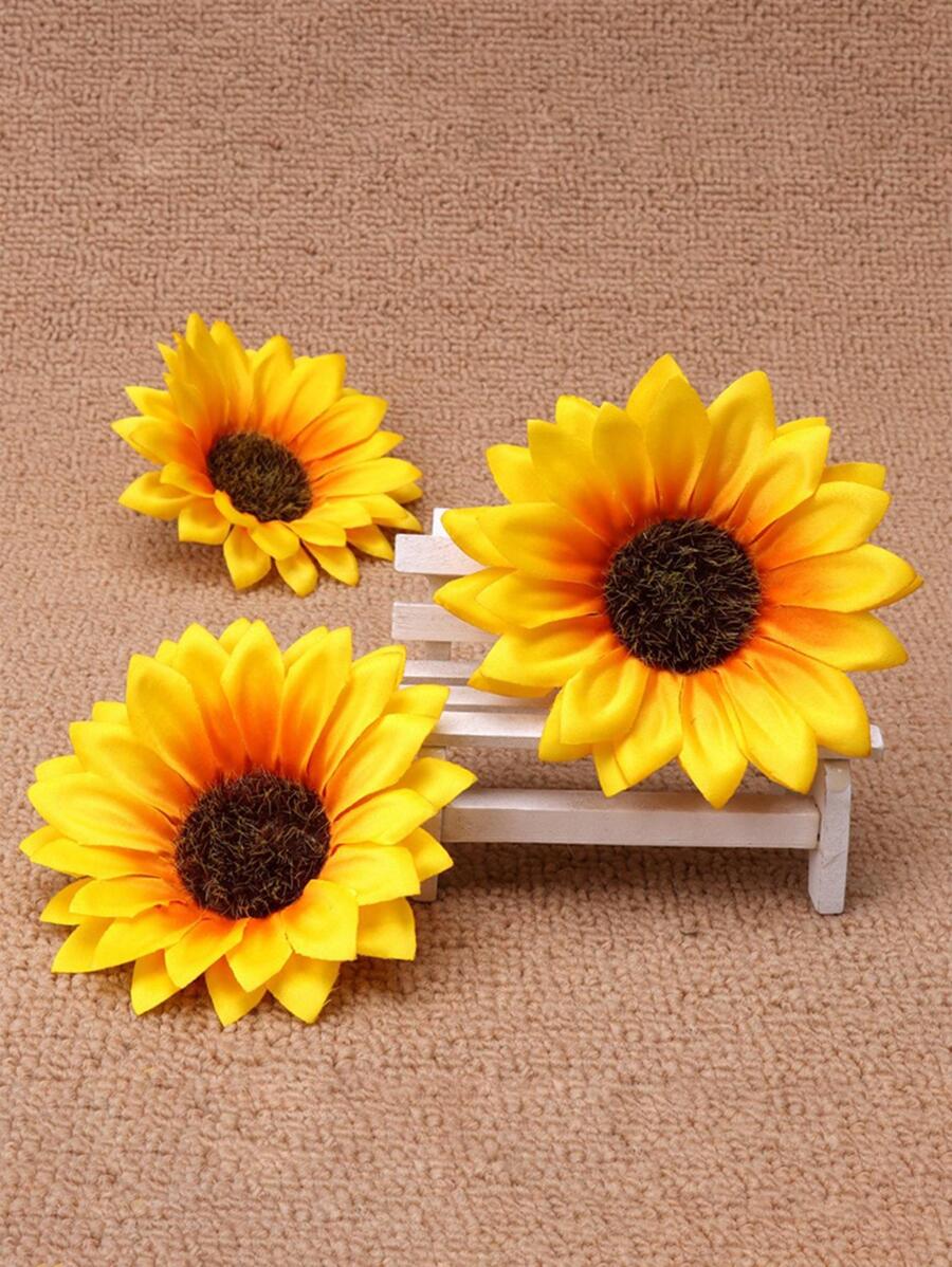 10 piezas/set de plástico Girasol artificial Cabeza de flor de simulación para boda - Amarillo - Ver 1