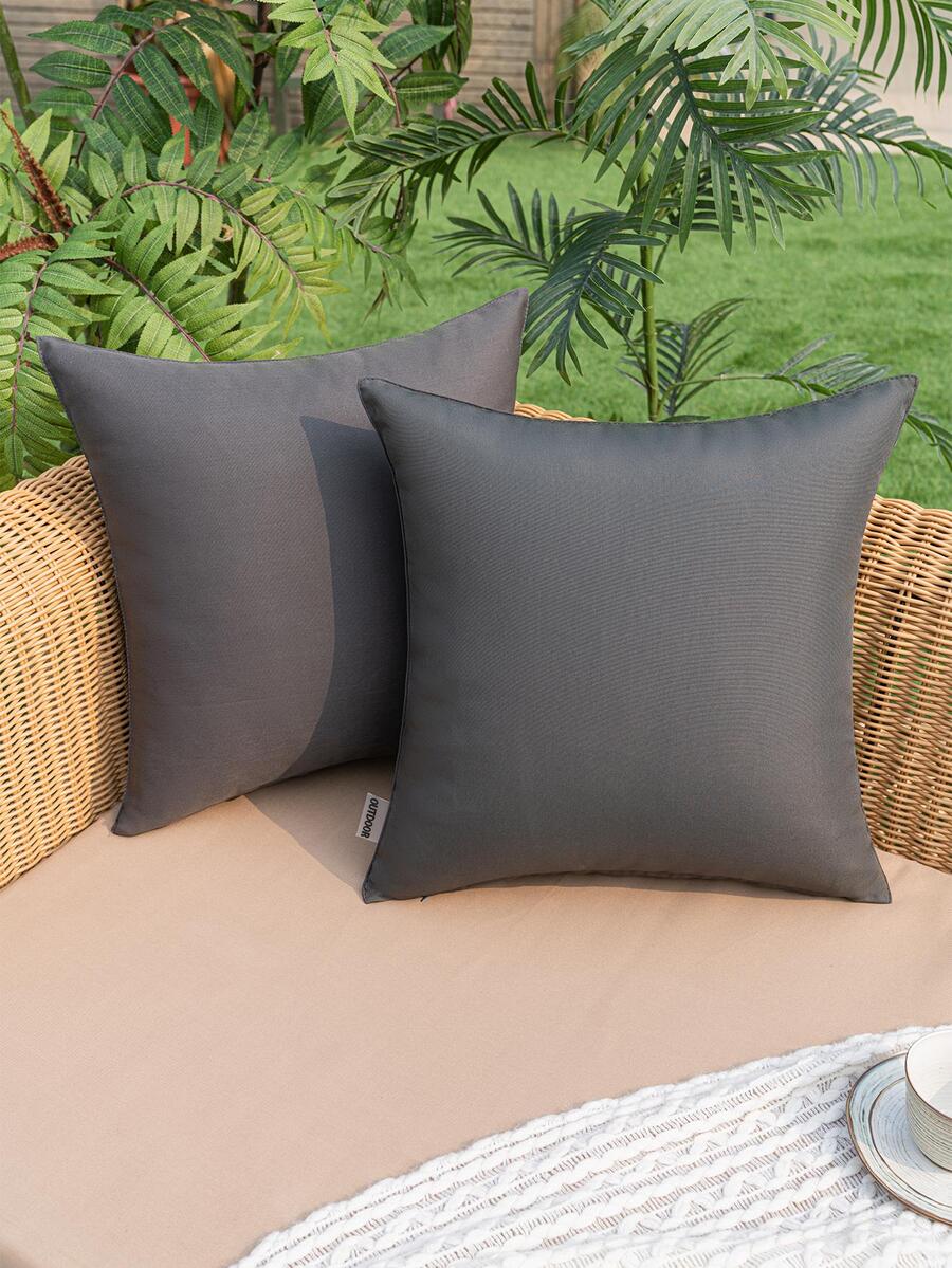 1pc Solid Outdoor Cushion Cover Without Filler, Minimalist Fabric Waterproof Decorative Throw Pillow Case For Home