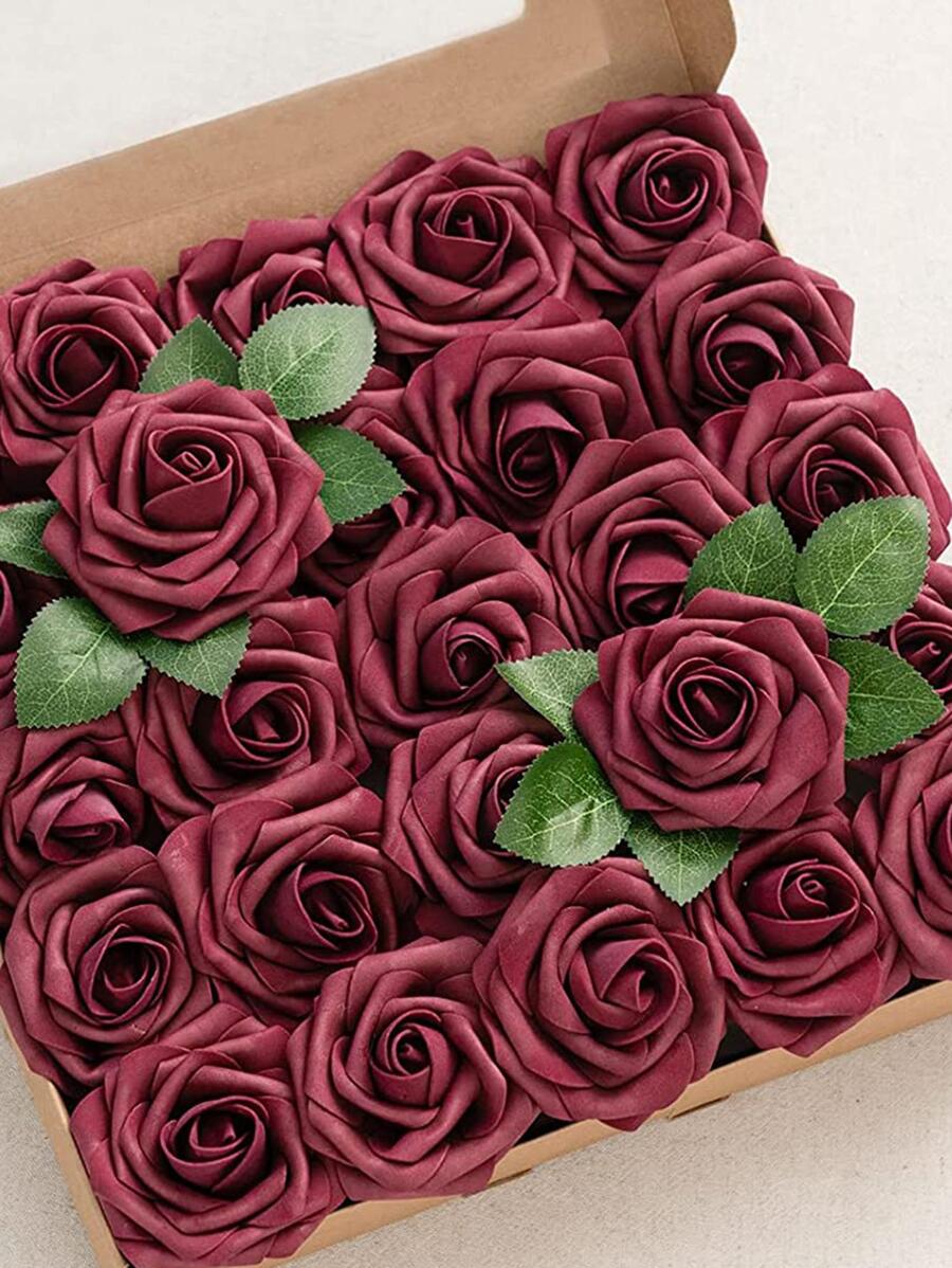 3pcs PE Artificial Flower, Modern Artificial Flower For Home - Burgundy - View 1