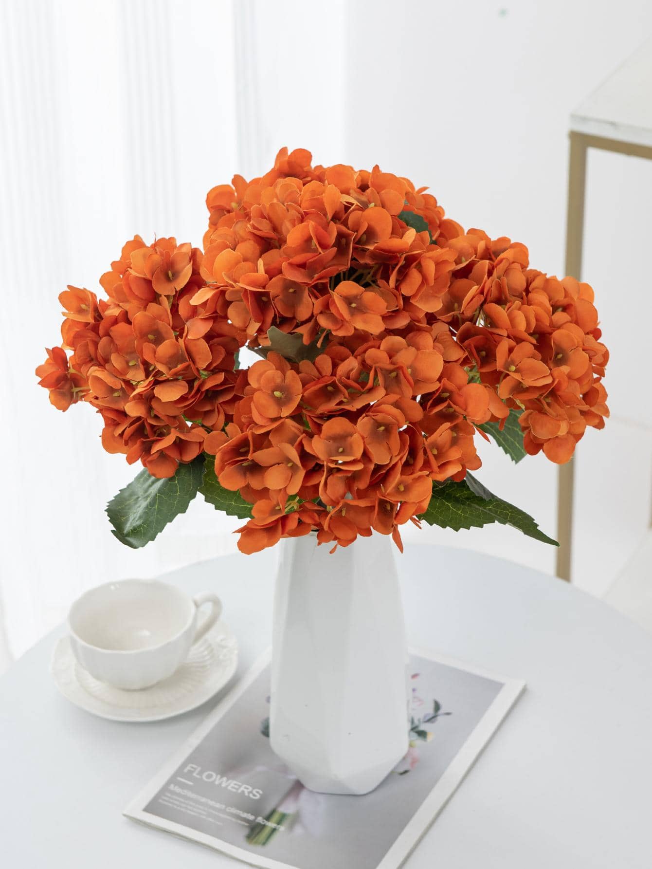 1朵人造绣球花束 DIY 生日派对装饰，婚礼花篮，新娘手捧花，家庭装饰，餐厅，卧室，窗台装饰，花瓶装饰，情人节，新年装饰，户外花园开放季节 - 亮橙色 - 查看 1