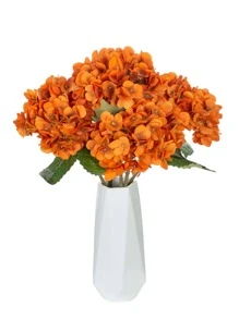 1朵人造绣球花束 DIY 生日派对装饰，婚礼花篮，新娘手捧花，家庭装饰，餐厅，卧室，窗台装饰，花瓶装饰，情人节，新年装饰，户外花园开放季节 - 亮橙色 - 查看 6