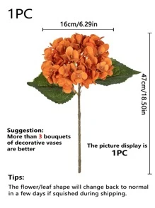1朵人造绣球花束 DIY 生日派对装饰，婚礼花篮，新娘手捧花，家庭装饰，餐厅，卧室，窗台装饰，花瓶装饰，情人节，新年装饰，户外花园开放季节 - 亮橙色 - 查看 2