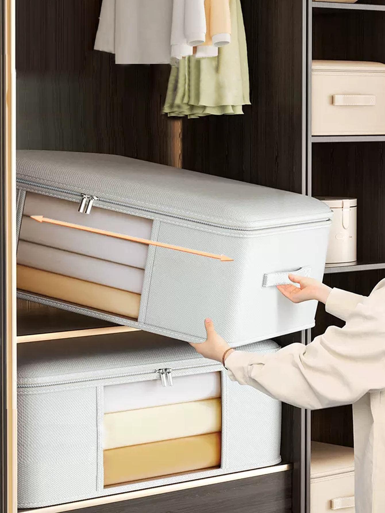 1pc Solid Color Storage Bag, Minimalist Non-Woven Fabric Closet Storage Bag For Home  Decorations   Autumn Decor Festival Decor Room Decor Home Decor Fall Decor Bedroom Decor - Grey - View 1