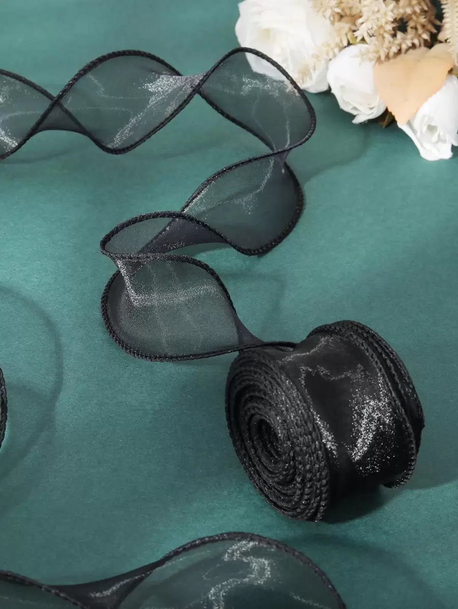 1 Set (9m) Blumen Geschenkband, bunte Dekorations-Schnüre für Partys - Schwarz - Übersicht 1