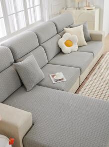 1入組素色彈力沙發座套客廳簡約滌綸防滑沙發墊套 - 淺灰色 - 查看 5