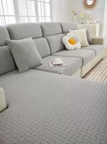 1入組素色彈力沙發座套客廳簡約滌綸防滑沙發墊套 - 淺灰色 - 查看 1