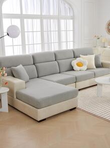 1入組素色彈力沙發座套客廳簡約滌綸防滑沙發墊套 - 淺灰色 - 查看 4