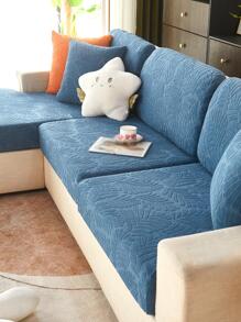 1入組素色提花葉子圖案沙發座套客廳簡約滌綸沙發靠墊套 - 淺藍色 - 查看 6