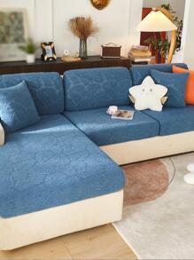 1入組素色提花葉子圖案沙發座套客廳簡約滌綸沙發靠墊套 - 淺藍色 - 查看 5