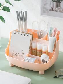 1入組素色文具收納盒學生用簡約多格桌面筆架辦公文具收納 - 粉色 - 查看 1