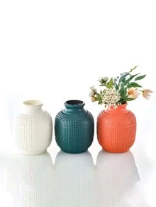1 pieza Florero de plástico flor minimalista unicolor para casa - Blanco - Ver 5