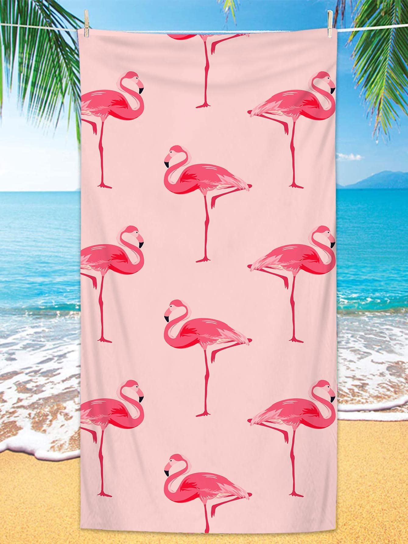 1pc Flamingo Print Beach Towel, Fabric Rectangle Travel Beach Towel For Swimming, Diving, Summer - Multicolor - View 1
