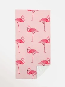 1pc Flamingo Print Beach Towel, Fabric Rectangle Travel Beach Towel For Swimming, Diving, Summer - Multicolor - View 2
