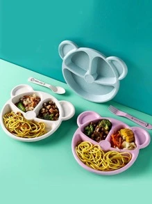 3pcs/Set Fiber Plate With Spoon & Fork, Modern Multi-Grid Dining Plate With Cutlery For Kitchen Dining Table Christmas Gift