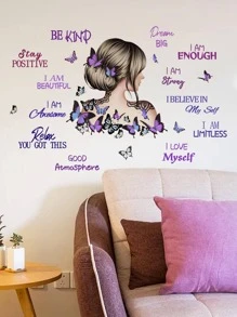 1 set d'autocollants décoratifs muraux avec texte anglais pour le dos et le papillon. Autocollants, stickers muraux, décalque vinyle pour la décoration de la maison, articles de décoration de printemps pour rafraîchir votre maison, autocollants de décoration de fête, cadeaux pour anniversaire et remise de diplôme
