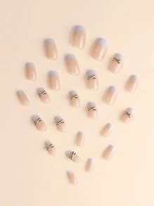 Get Glamorous with 24pcs Short Square Blue Gradient Three-Dimensional Decoration Fake Nail & 1sheet Tape & 1pc Nail File - Multicolor - View 3