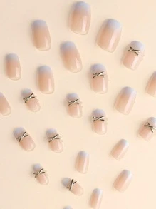 Get Glamorous with 24pcs Short Square Blue Gradient Three-Dimensional Decoration Fake Nail & 1sheet Tape & 1pc Nail File - Multicolor - View 4