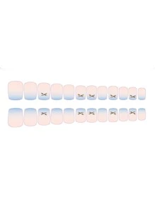 Get Glamorous with 24pcs Short Square Blue Gradient Three-Dimensional Decoration Fake Nail & 1sheet Tape & 1pc Nail File - Multicolor - View 8