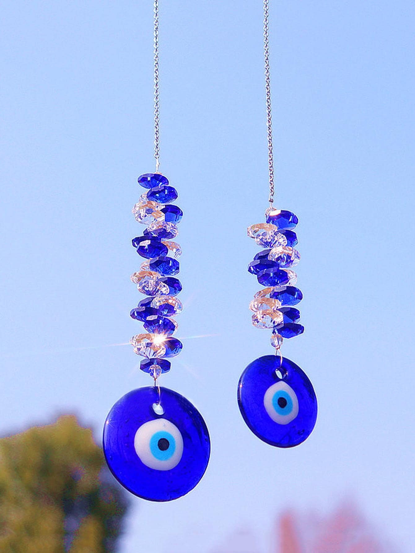 1pc Blue Devil Eye Shaped Crystal Pendant Home Decor Ornament,Home Decor ,Room Decor,Wall Decor Gifts Birthday Graduation - Multicolor - View 1