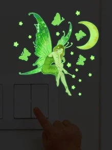1 套夜光仙女月亮蝴蝶星星开关墙贴家居装饰、贴纸、墙贴花、家居装饰乙烯基贴花、春季装饰品让您的家焕然一新、Rama 装饰贴纸 E-I-D - 彩色 - 查看 2